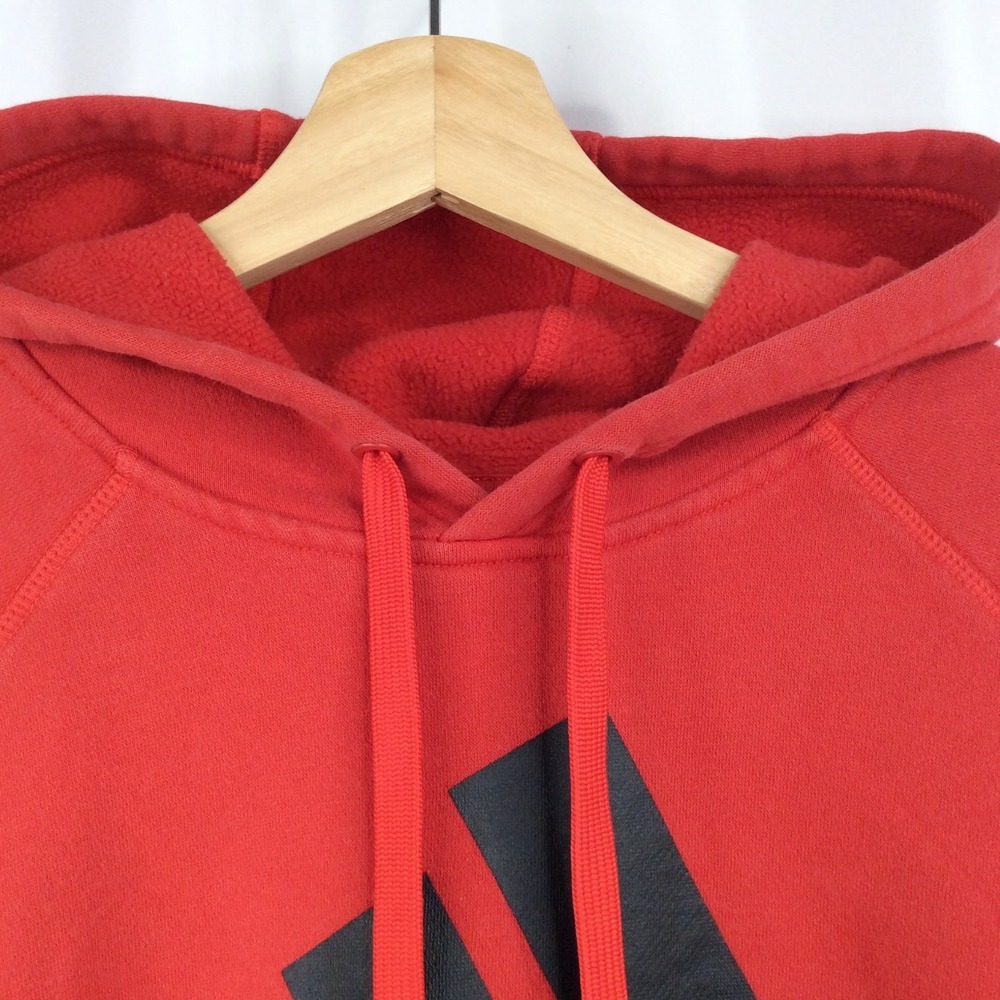 Adidas Women's Crop Hoodie Sweatshirt Size Medium Red Frayed Hem - Picture 3 of 9